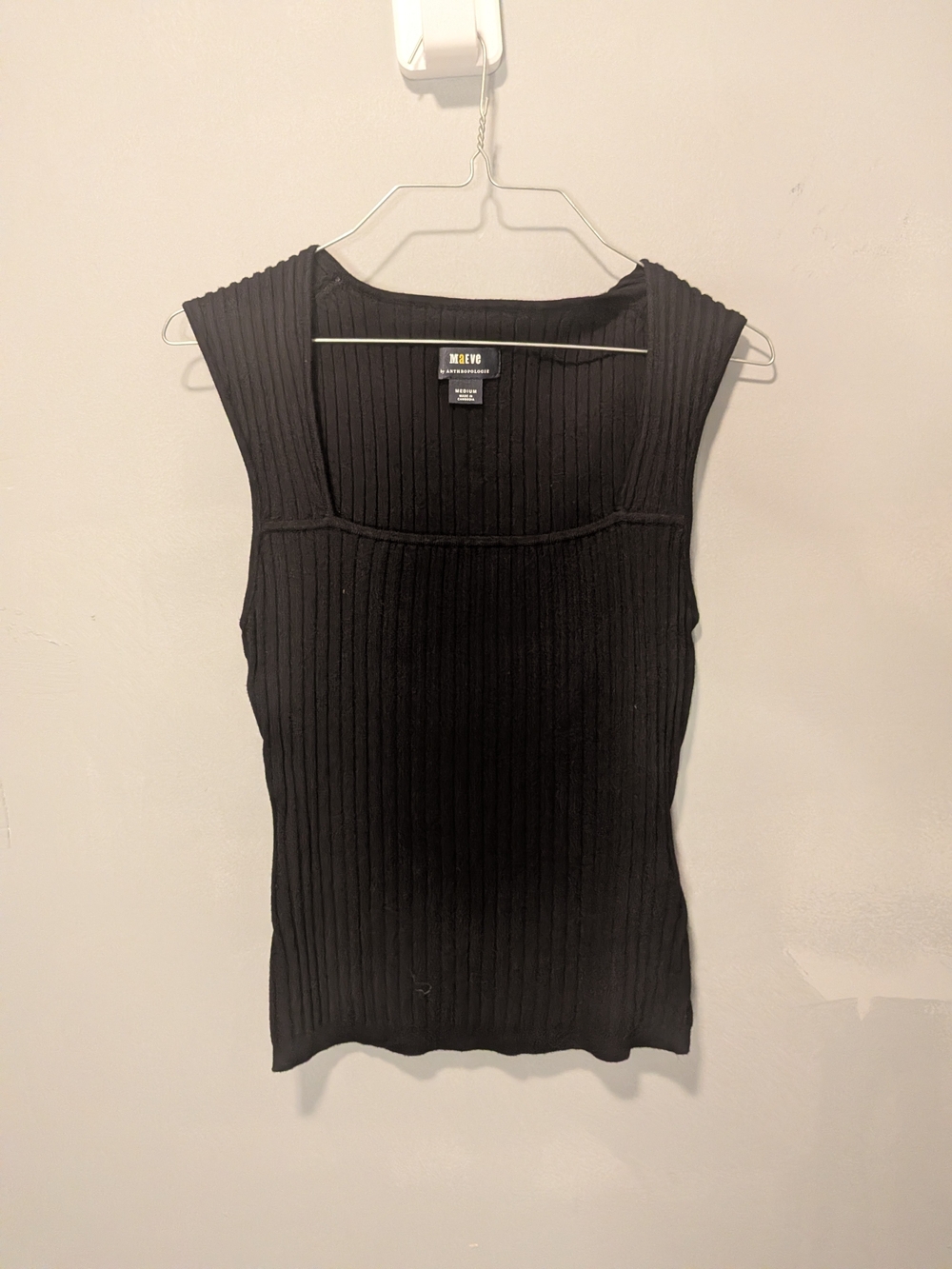 Maeve Black Ribbed Square-Neck Tank